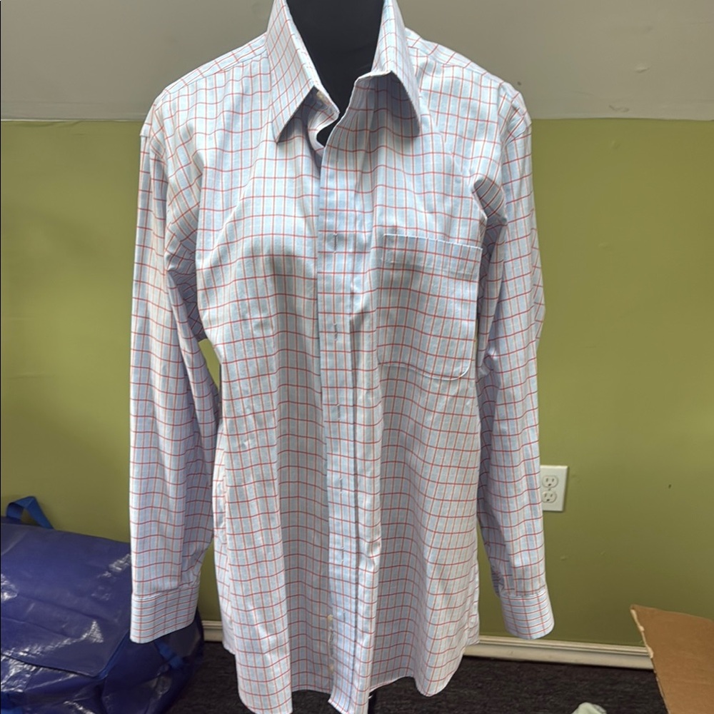 Kirkland Signature Light Blue with White and Orange Dress Shirt Classic Style